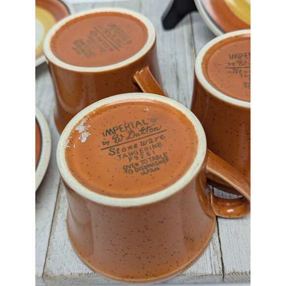 Set of 3 Vintage Imperial W. Dalton Stoneware Cup & Saucer Tangerine Japan - Picture 4 of 7